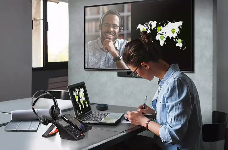 Women working while on a video call